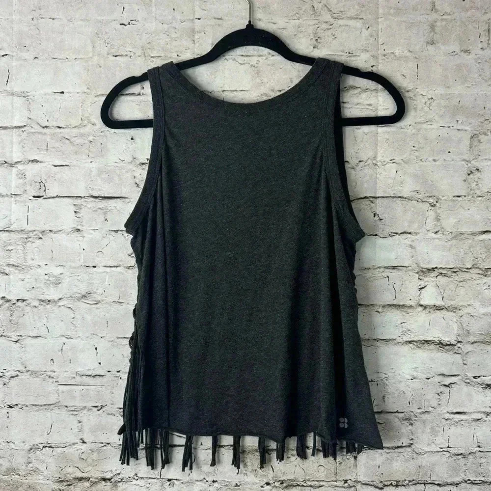 Sweaty Betty Women's  S / M Tank Top Dark Grey Fringe Back Polyester Cotton